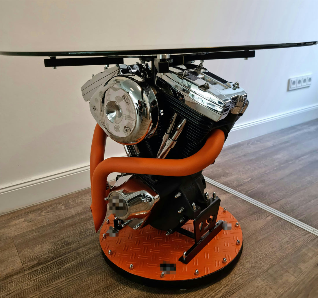 Motortisch „EVO Orange Bremsscheibe“ — handgefertigtes Unikat von V8 Rock'n'Roll