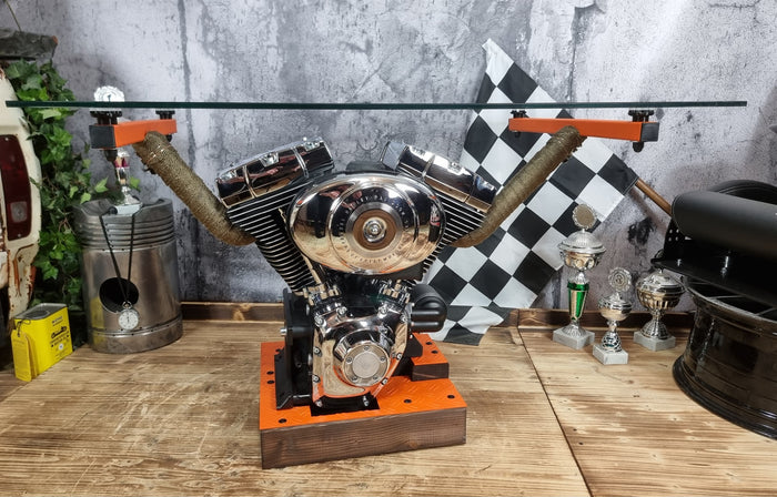 Motortisch „Harley Orange“ — handgefertigtes Unikat von V8 Rock-n-Roll